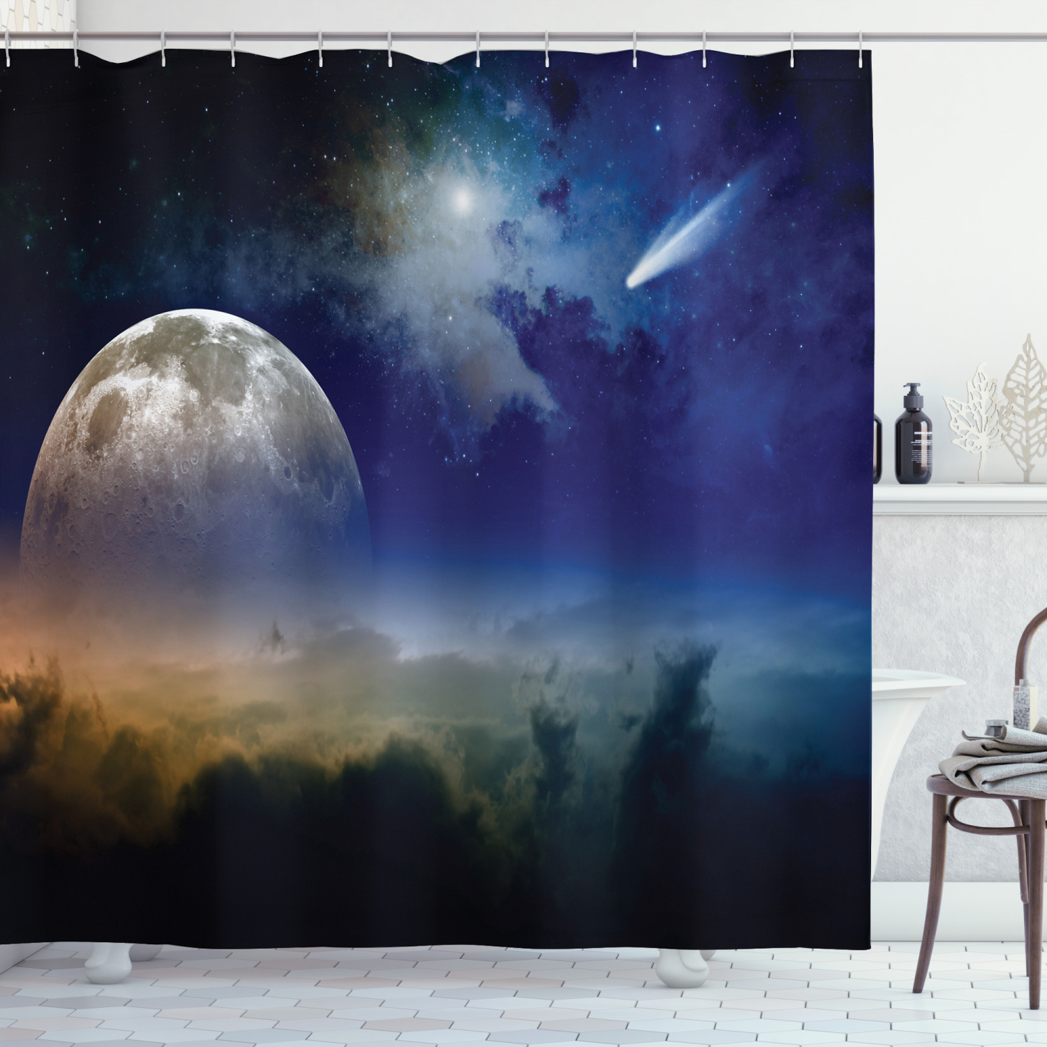 Full Moon Clouds Outer Space Shower Curtain for Bathroom