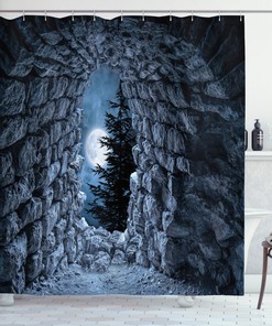 Full Moon Dark Cave Gothic Shower Curtain Eerie And Spooky Bathroom Decoration