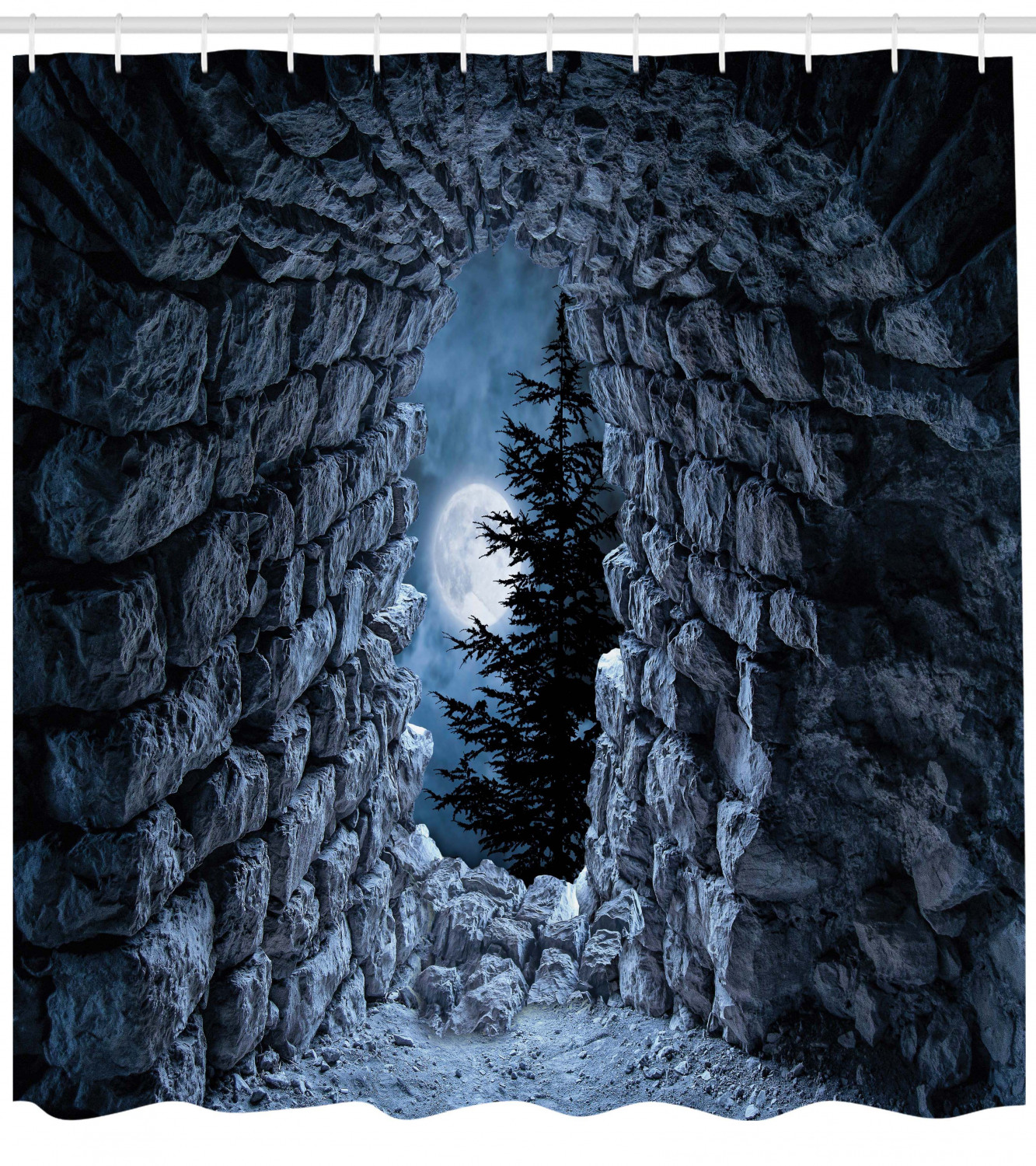 Full Moon Dark Cave Gothic Shower Curtain Eerie And Spooky Bathroom Decoration