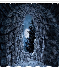 Full Moon Dark Cave Gothic Shower Curtain Eerie And Spooky Bathroom Decoration