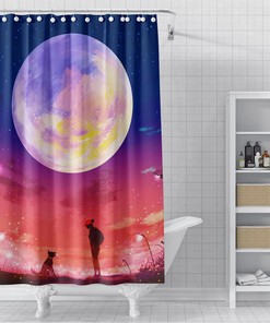 Full Moon Dog Silhouette Shower Curtain For A Celestial Bath Decor