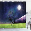 Full Moon Galaxy Grass Print Tree Shower Curtain for Bathroom
