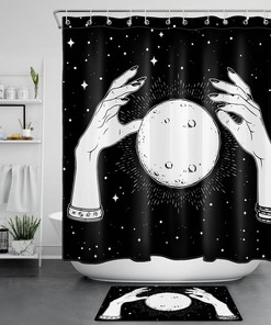 Full Moon Medieval Shower Curtain for a Boho Prophecy Crystal Bathroom Accessory