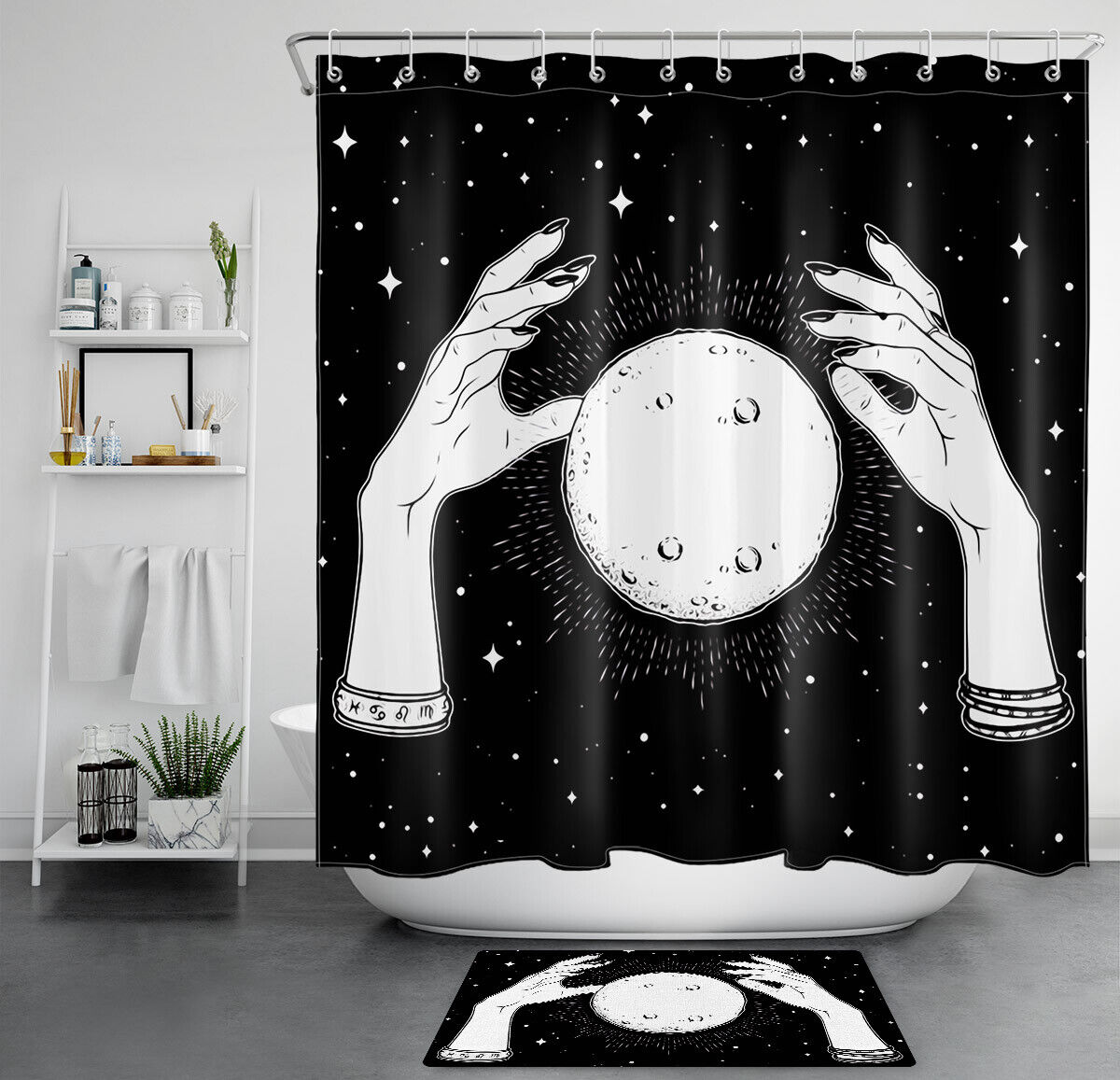 Full Moon Medieval Shower Curtain for a Boho Prophecy Crystal Bathroom Accessory