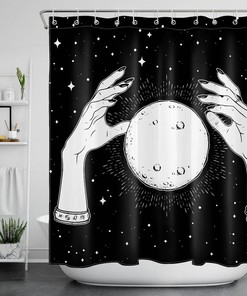 Full Moon Medieval Shower Curtain for a Boho Prophecy Crystal Bathroom Accessory