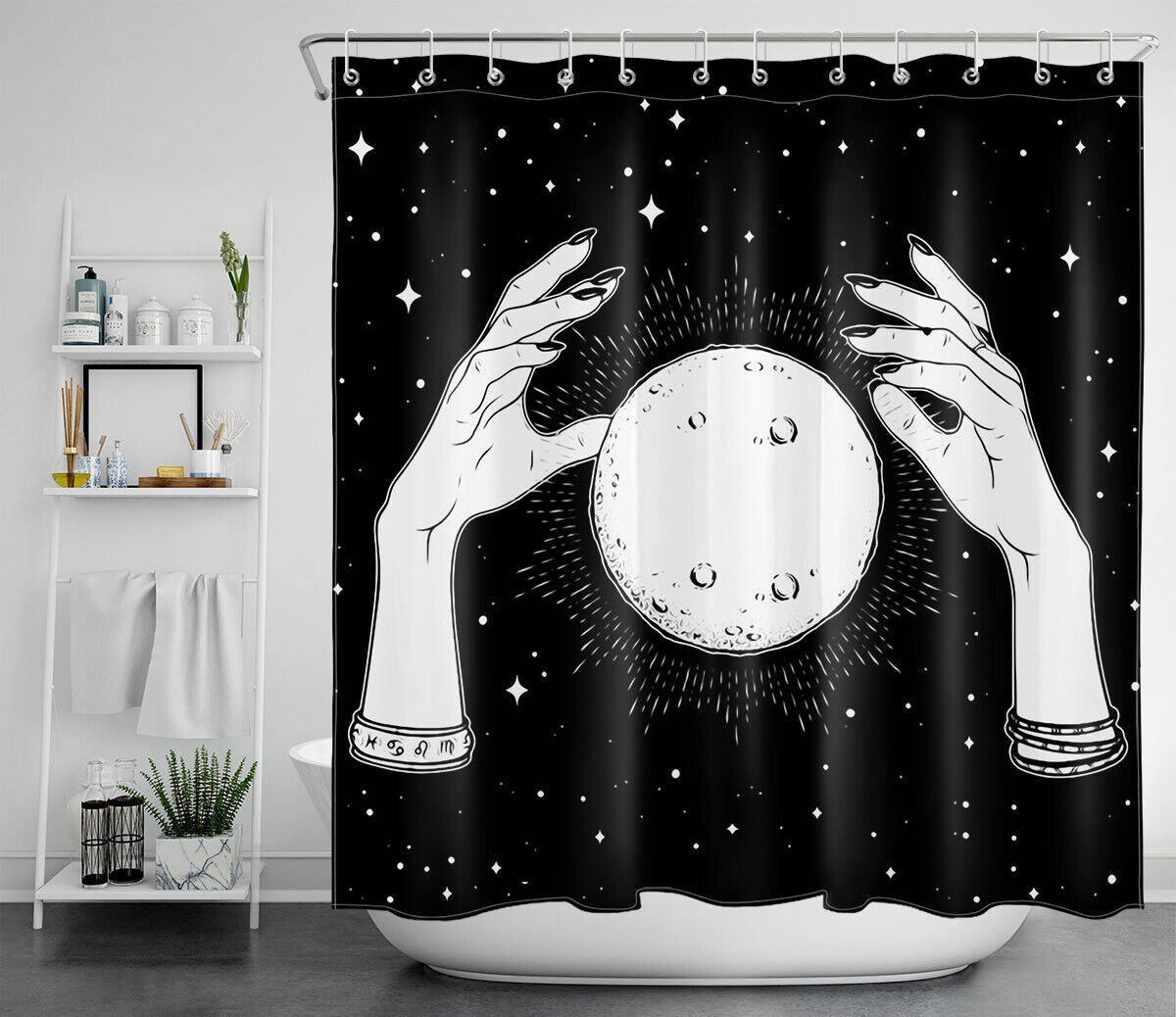 Full Moon Medieval Shower Curtain for a Boho Prophecy Crystal Bathroom Accessory