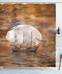 Full Moon Nautical Scene Sailboat Art Shower Curtain for a Magical and Serene Bathroom