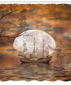 Full Moon Nautical Scene Sailboat Art Shower Curtain for a Magical and Serene Bathroom