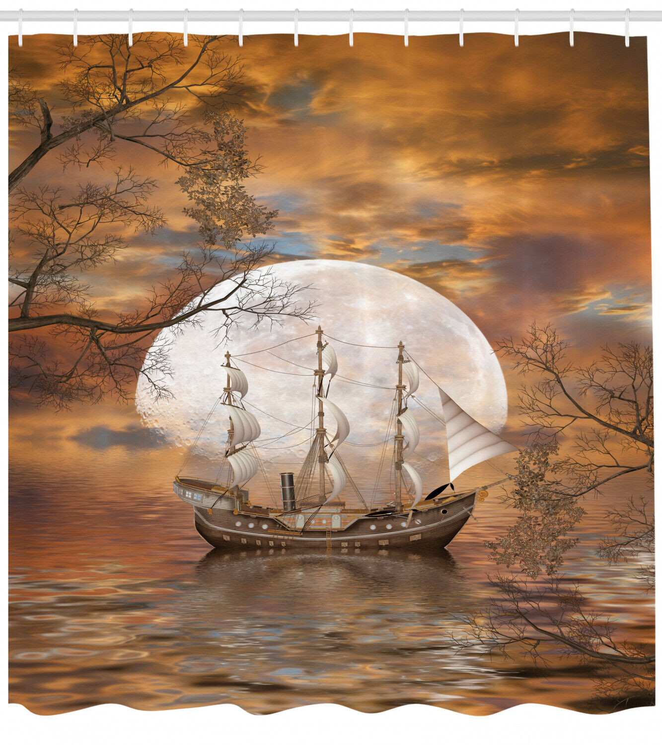 Full Moon Nautical Scene Sailboat Art Shower Curtain for a Magical and Serene Bathroom