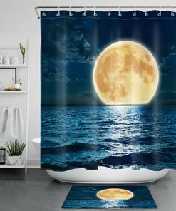 Full Moon Night Sea Ocean Shower Curtain for a Coastal Bathroom