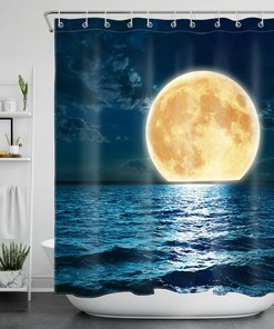 Full Moon Night Sea Ocean Shower Curtain for a Coastal Bathroom