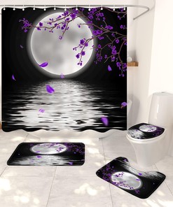 Full Moon Night With Purple Flower Shower Curtain For A Romantic Bathroom