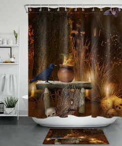 Full Moon Purple Bats Shower Curtain - Fantasy And Magic Bathroom Decor