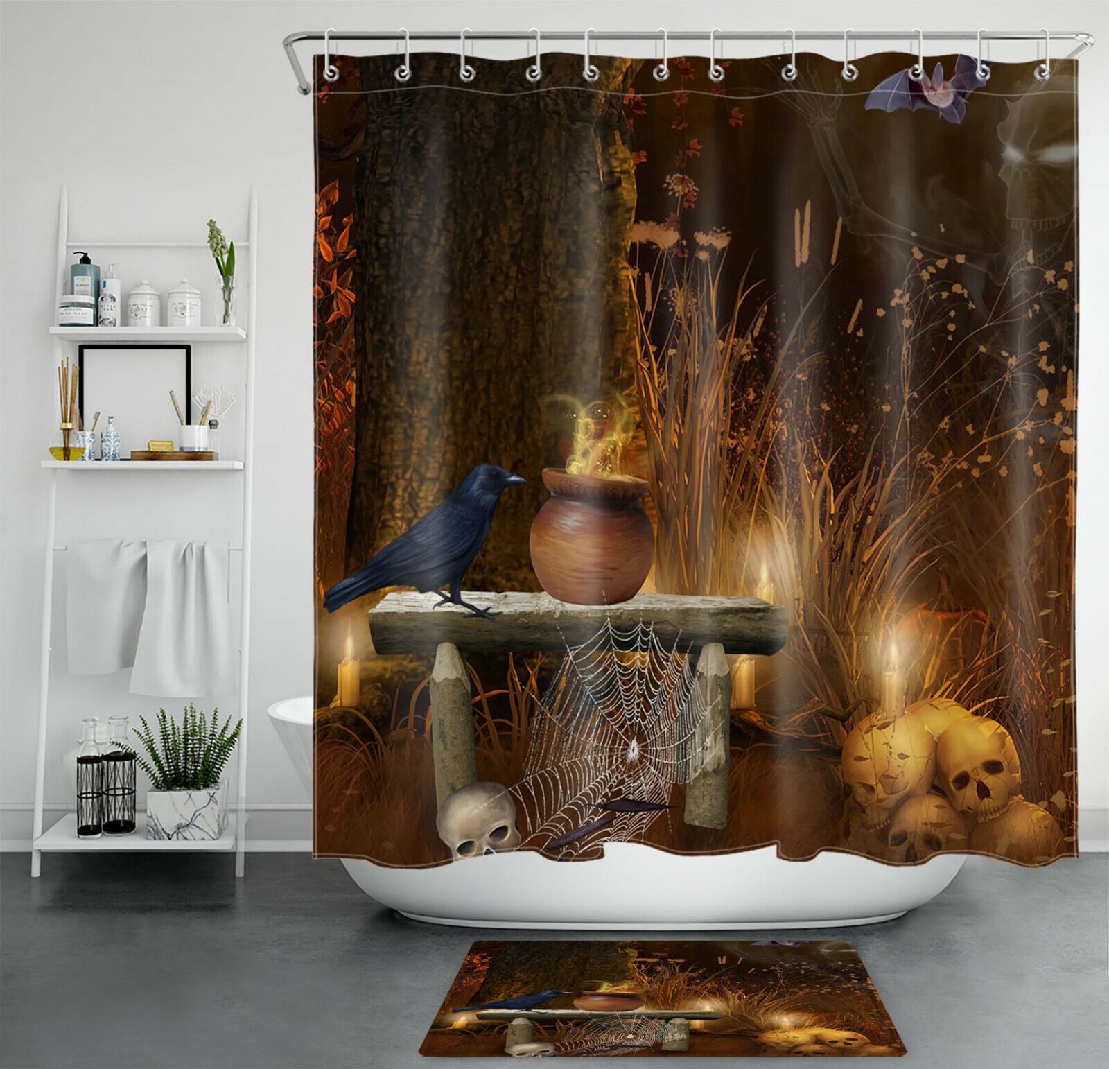 Full Moon Purple Bats Shower Curtain - Fantasy And Magic Bathroom Decor
