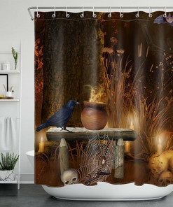 Full Moon Purple Bats Shower Curtain - Fantasy And Magic Bathroom Decor