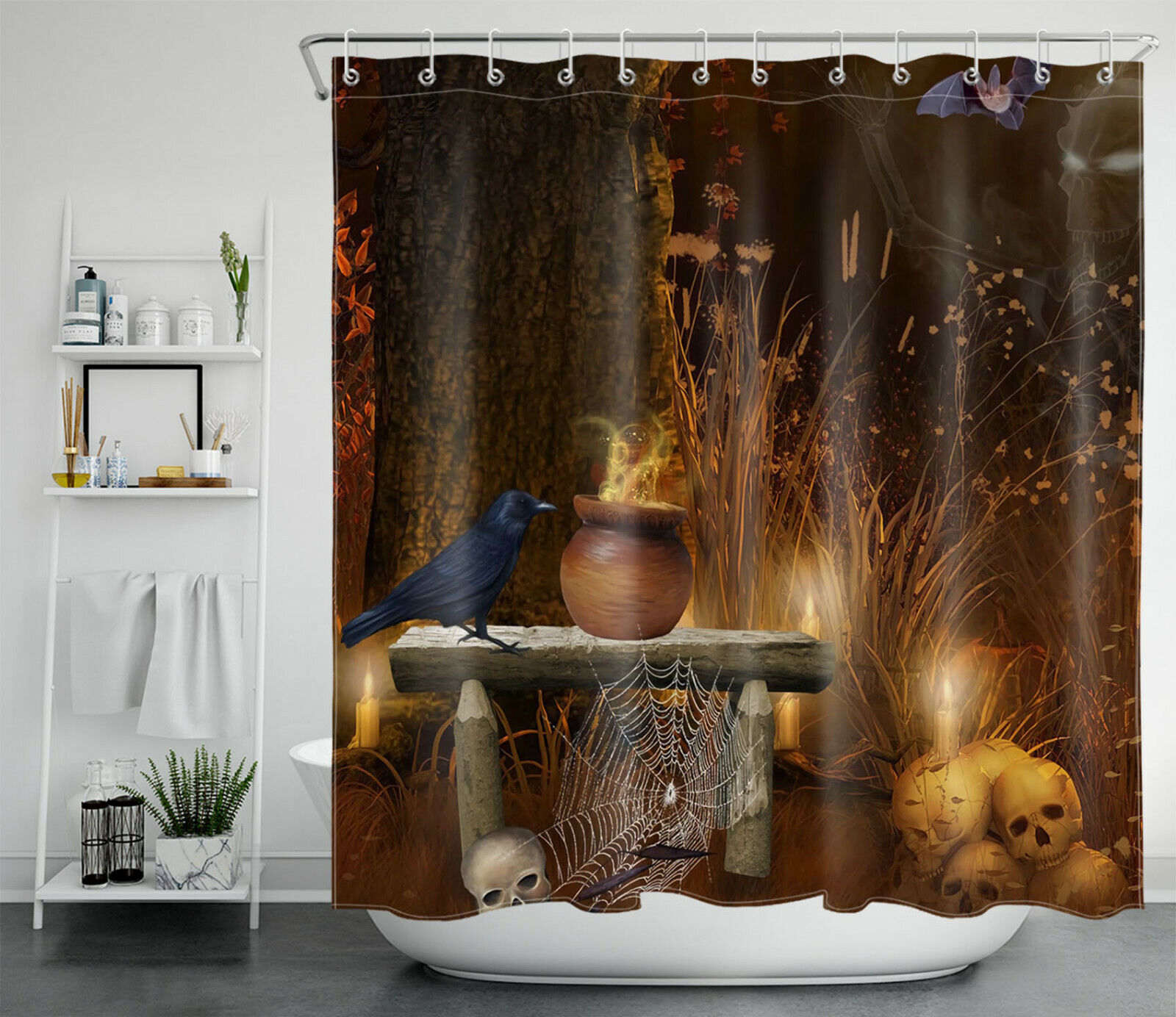 Full Moon Purple Bats Shower Curtain - Fantasy And Magic Bathroom Decor