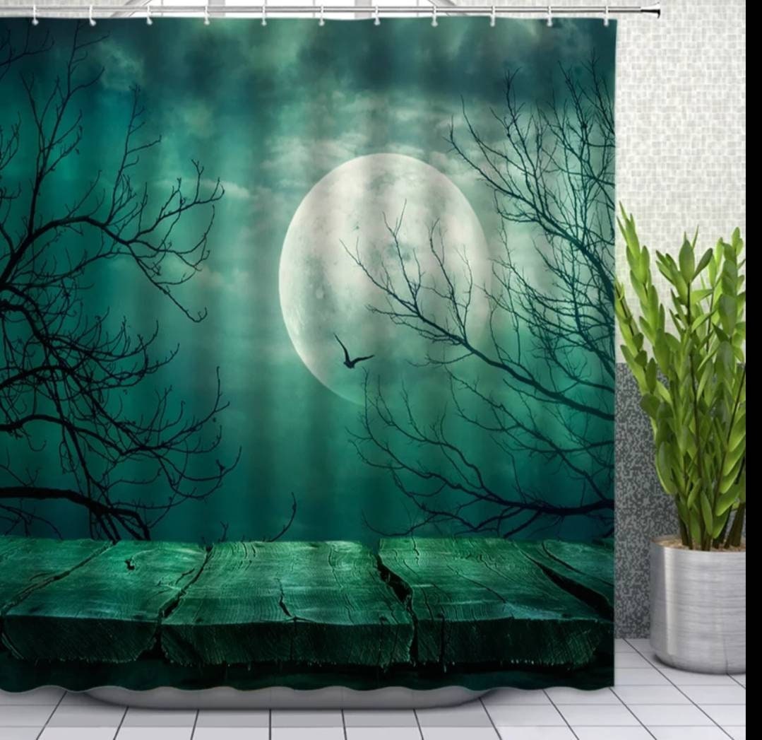 Full Moon Reflection In Water Bathroom Shower Curtain Set For A Relaxing Bath