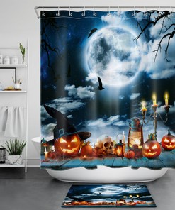 Full Moon Skull Pumpkin Horror Shower Curtain For Bathroom Decor - Halloween 