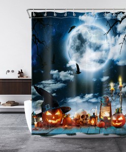 Full Moon Skull Pumpkin Horror Shower Curtain For Bathroom Decor - Halloween