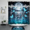 Full Moon Teal Butterfly Shower Curtain Bathroom Decor with Night Sky Scenery