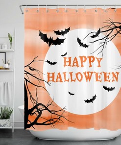 Full Moon With Withered Tree And Bat For Happy Halloween Shower Curtain