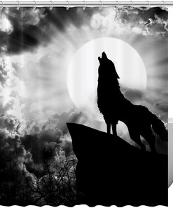 Full Moon Wolf Howl Forest Night Shower Curtain for Wildlife and Nature Lovers