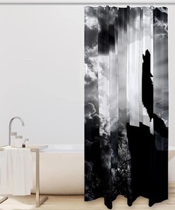 Full Moon Wolf Howl Forest Night Shower Curtain for Wildlife and Nature Lovers