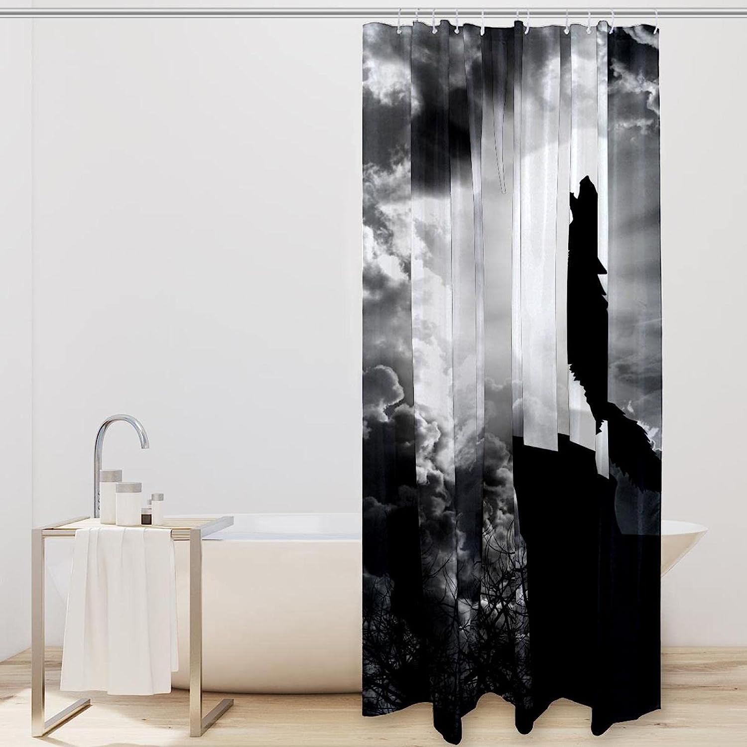 Full Moon Wolf Howl Forest Night Shower Curtain for Wildlife and Nature Lovers