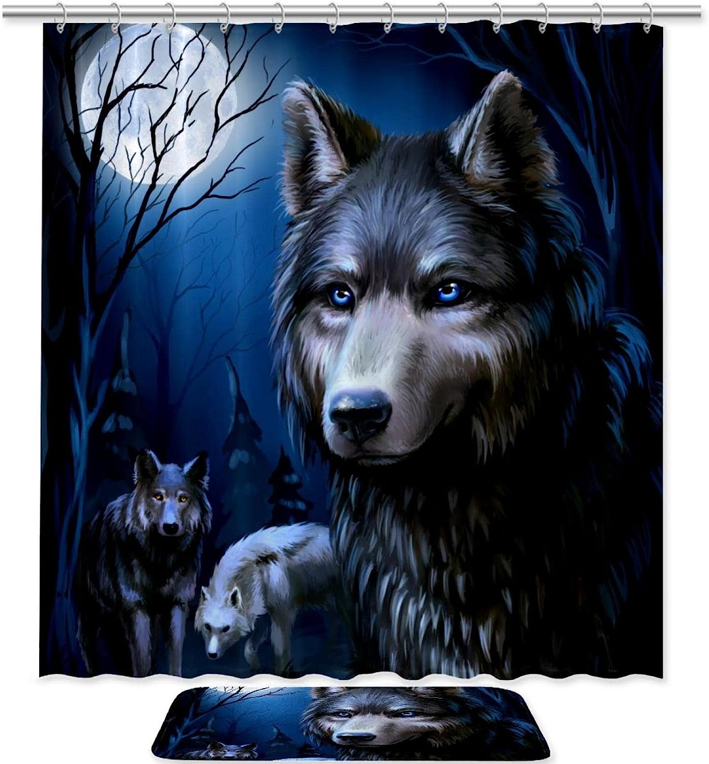 Full Moon Wolf Howl Shower Curtain with Animal Print for Wilderness Bathroom Decor