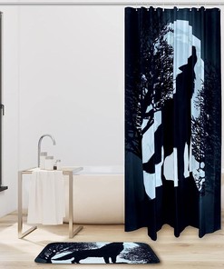 Full Moon Wolf Shower Curtain with Animal Print for Bathroom Decor