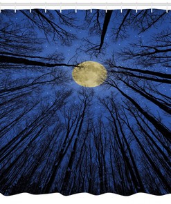 Full Moon in Woods Landscape Shower Curtain for Mysterious Bathroom Decor