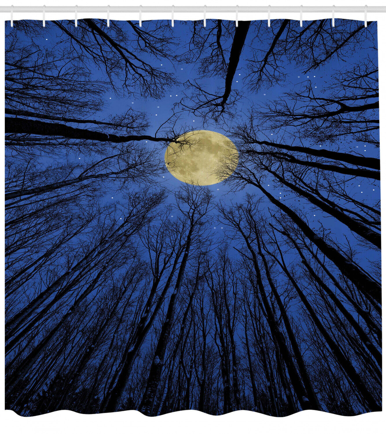 Full Moon in Woods Landscape Shower Curtain for Mysterious Bathroom Decor