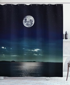Full Moon in the Ocean Print Shower Curtain for Bathroom