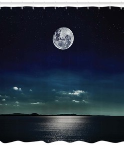 Full Moon in the Ocean Print Shower Curtain for Bathroom