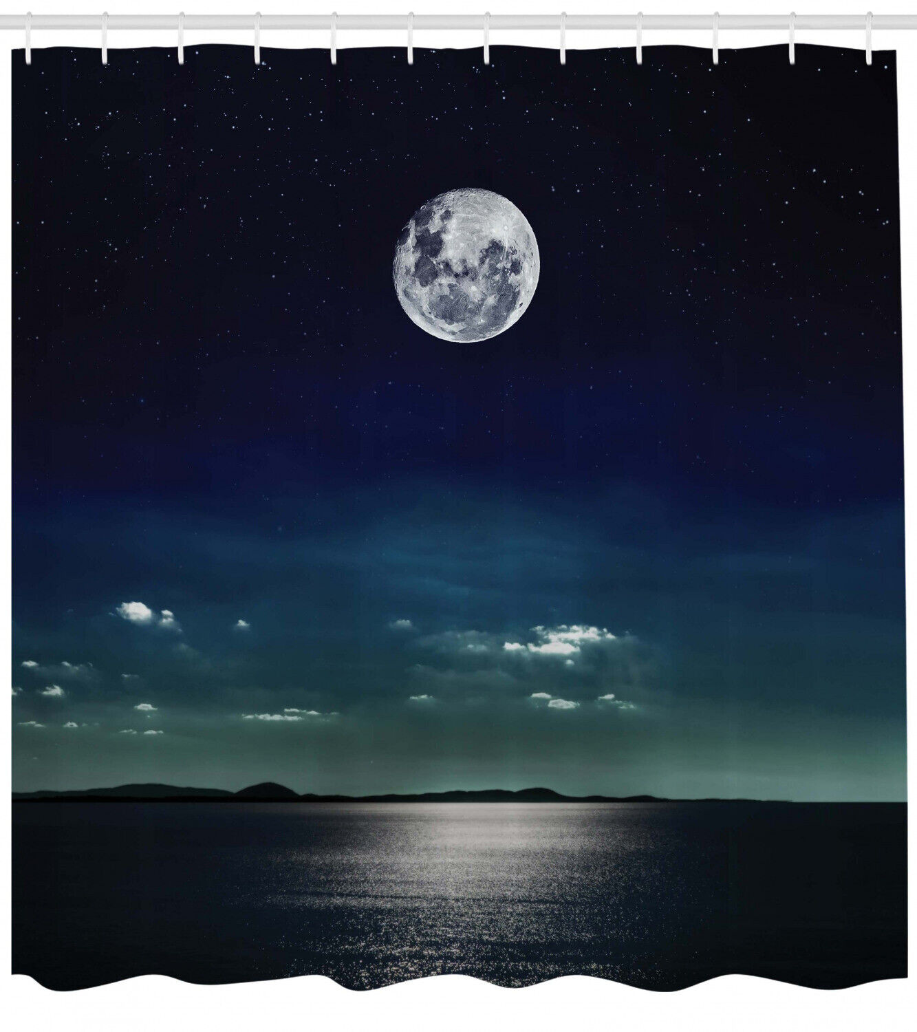 Full Moon in the Ocean Print Shower Curtain for Bathroom