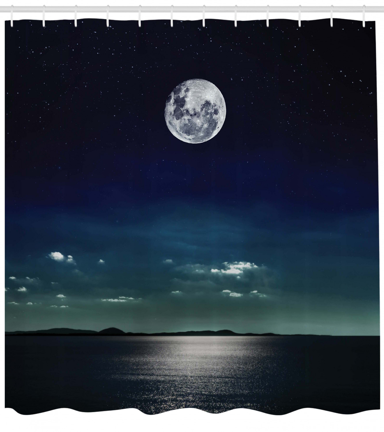 Full Moon in the Ocean Print Shower Curtain for Bathroom