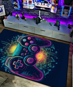 Full Size Gaming Room Rugs for Teen Boys' Bedroom, Game Controller Design Area Rug for Boys Room
