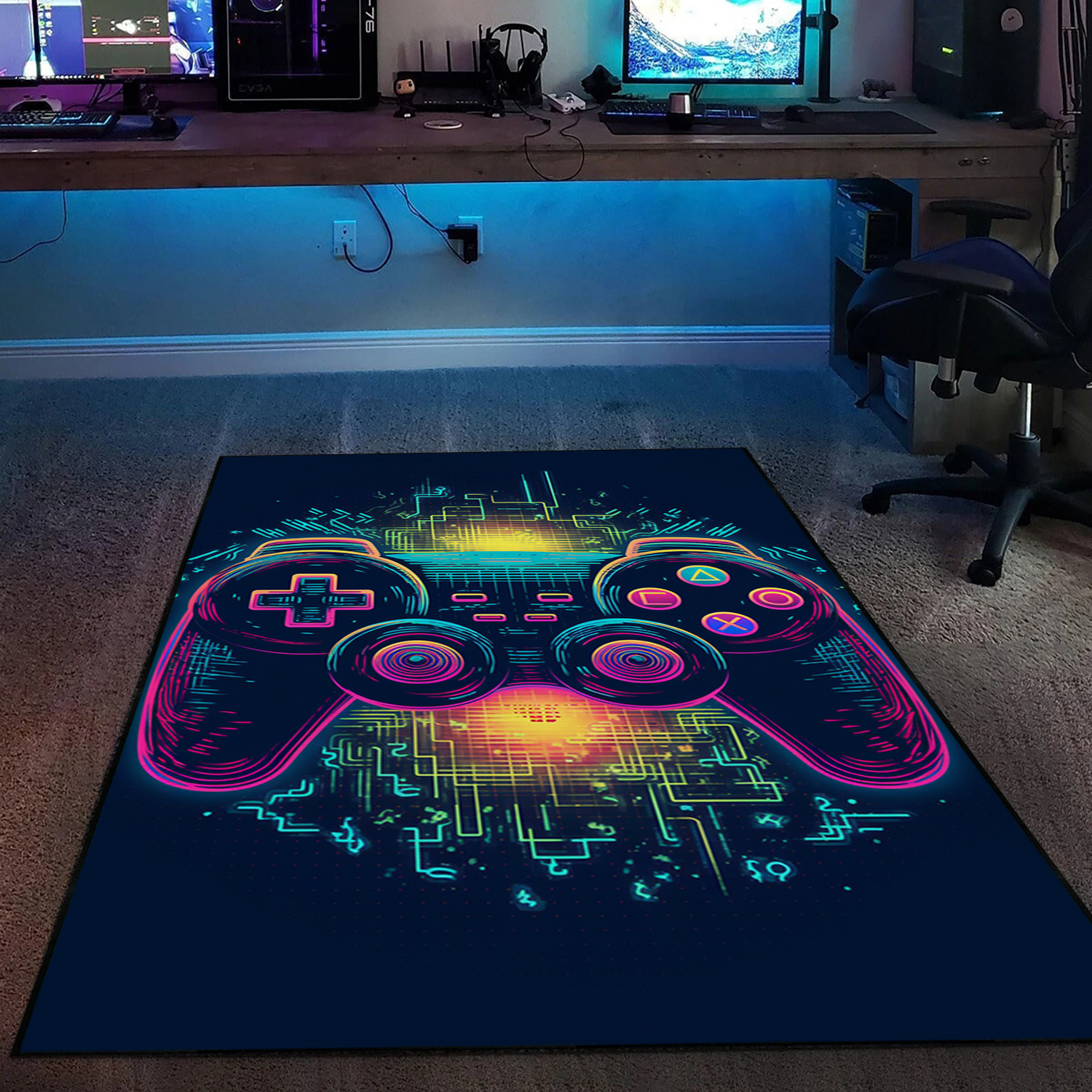 Full Size Gaming Room Rugs for Teen Boys' Bedroom, Game Controller Design Area Rug for Boys Room - Image 2