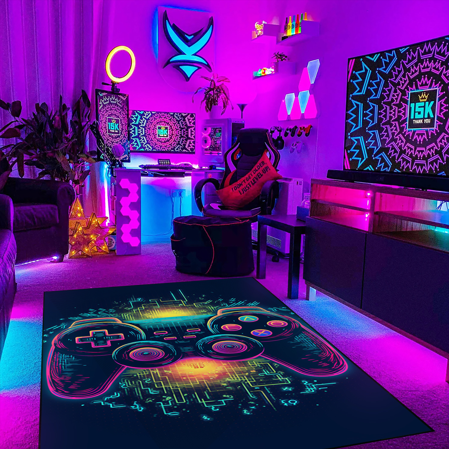 Full Size Gaming Room Rugs for Teen Boys' Bedroom, Game Controller Design Area Rug for Boys Room - Image 3