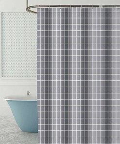 Full Size Geometric Pattern Shower Curtain Hook Set, Waterproof And Chic For Bathroom Decor