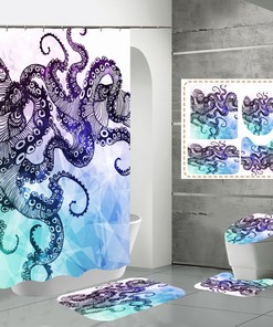 Full Size Luxury Bathroom Shower Curtain - Purple Octopus Print