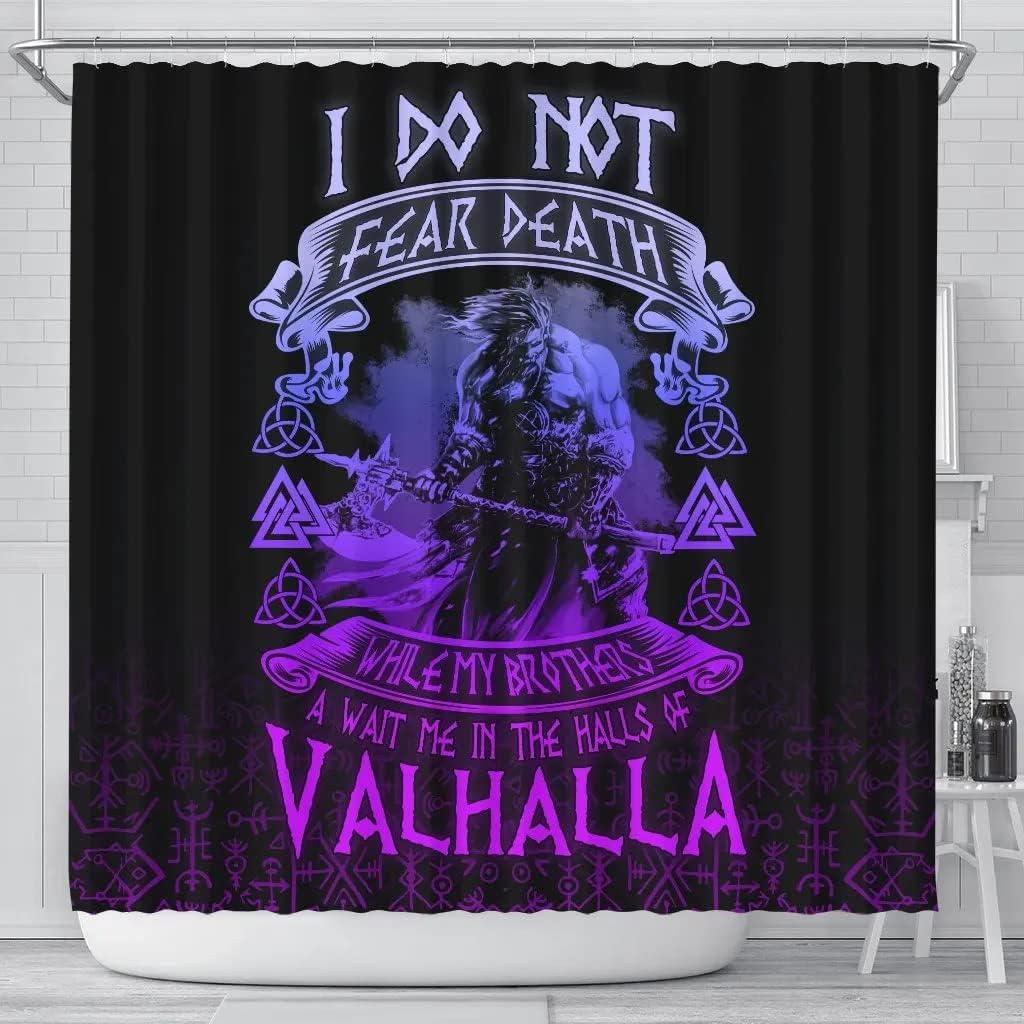 Full Size Shower Curtain with Warrior Valhalla Norse Vikings Pattern, 3D Print Waterproof for Bathroom/Laundry