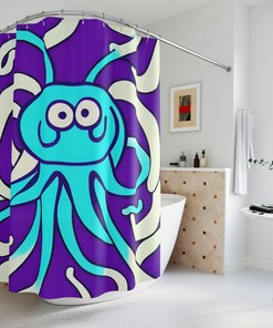 Full Size Unique Bathroom Dcor with Purple Octopus AI Art Design Print
