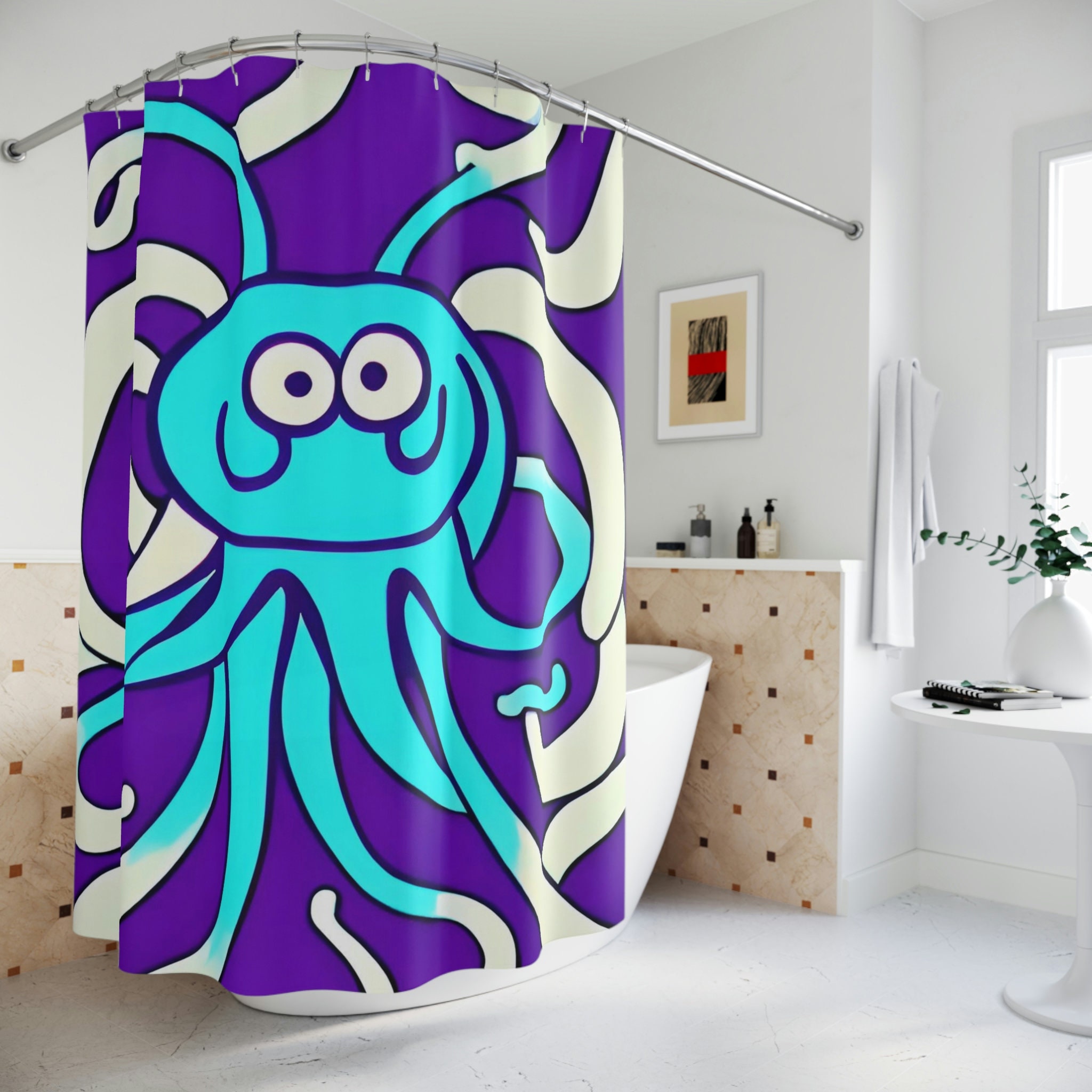 Full Size Unique Bathroom Dcor with Purple Octopus AI Art Design Print