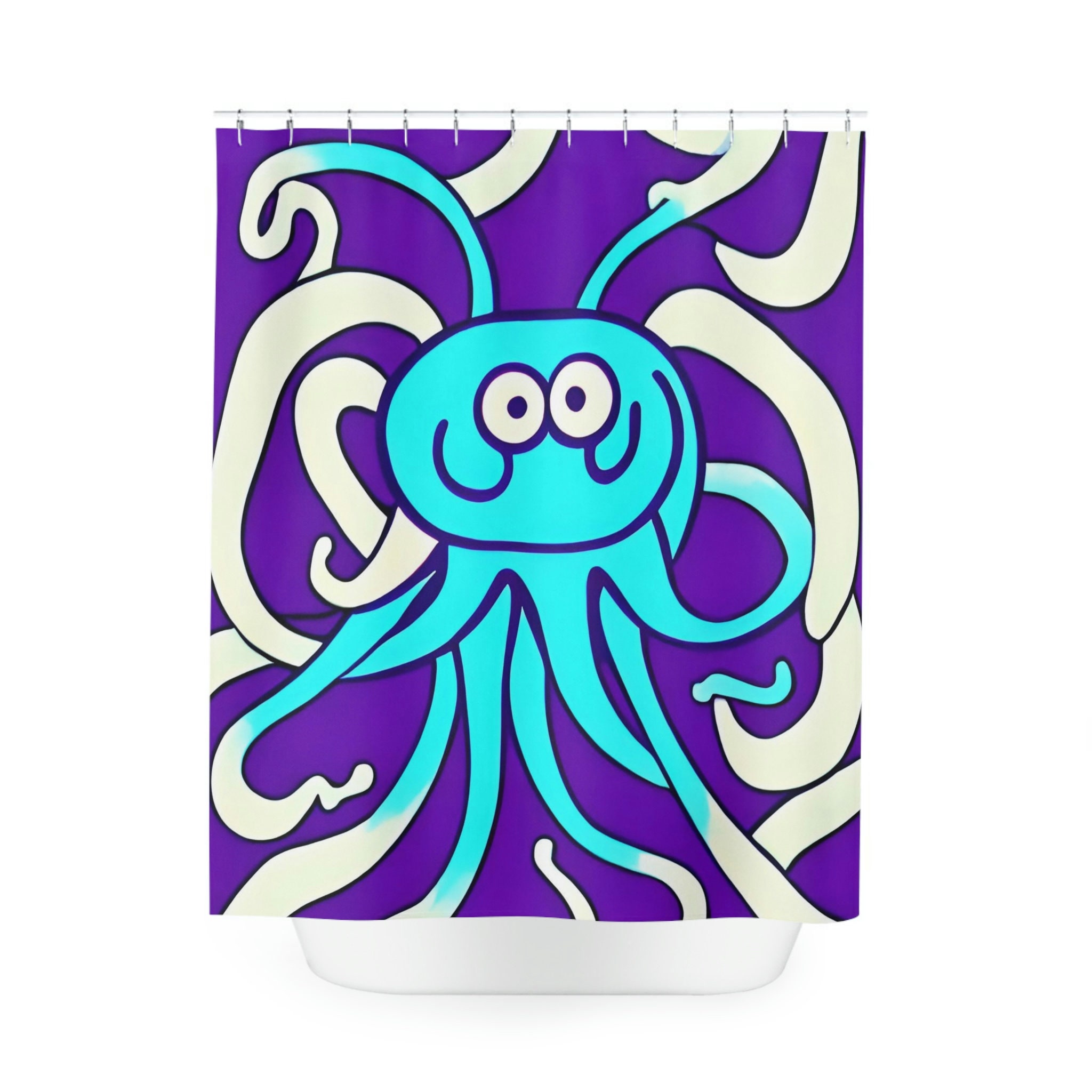 Full Size Unique Bathroom Dcor with Purple Octopus AI Art Design Print