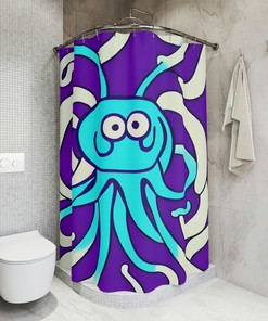 Full Size Unique Bathroom Dcor with Purple Octopus AI Art Design Print
