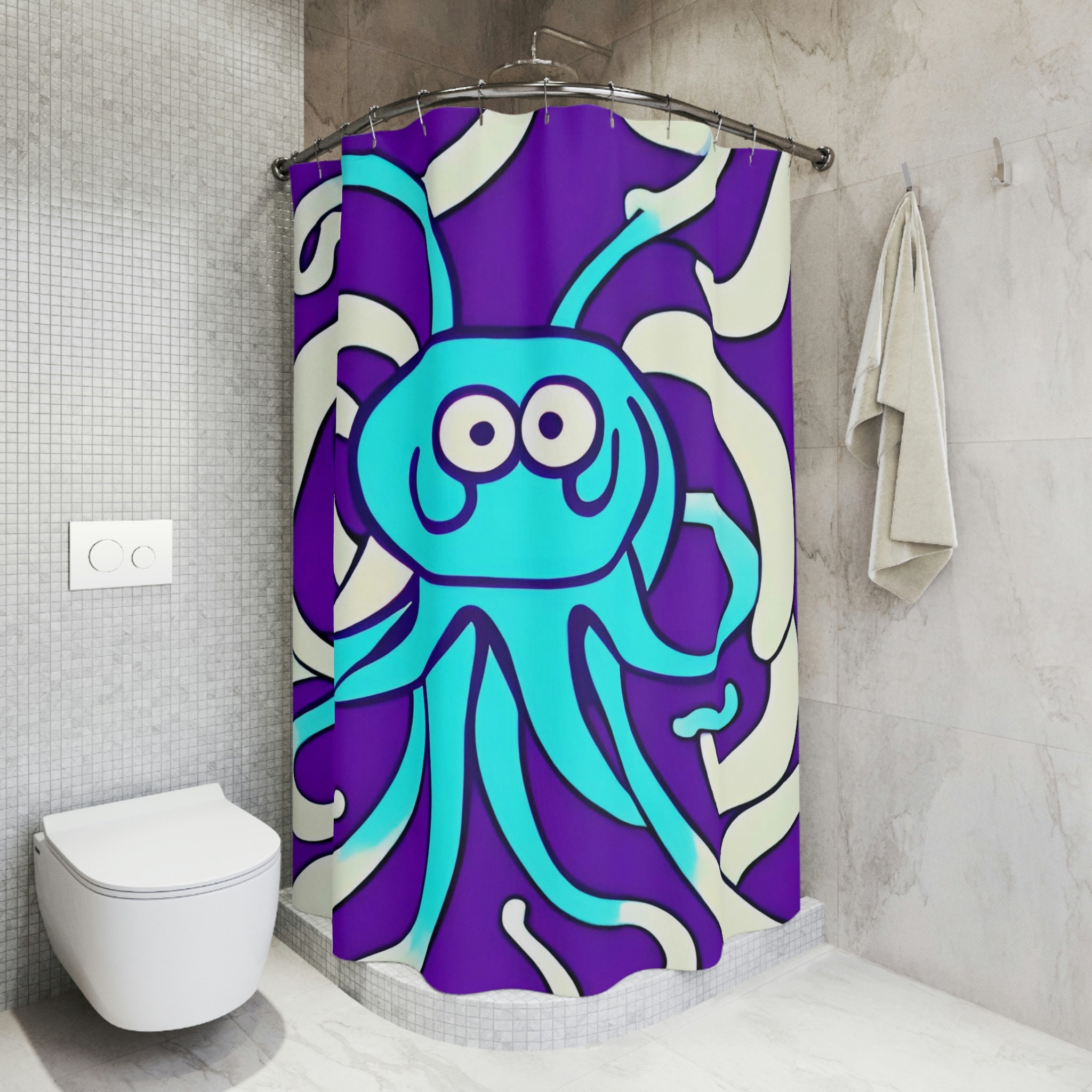 Full Size Unique Bathroom Dcor with Purple Octopus AI Art Design Print