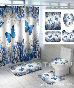 Full-Size Bathrooms Set With Butterfly Shower Curtain For Bathroom Decor