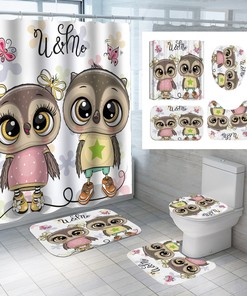 Fun 3D Cartoon Owl Night Owl Shower Curtain For Kids Bathroom