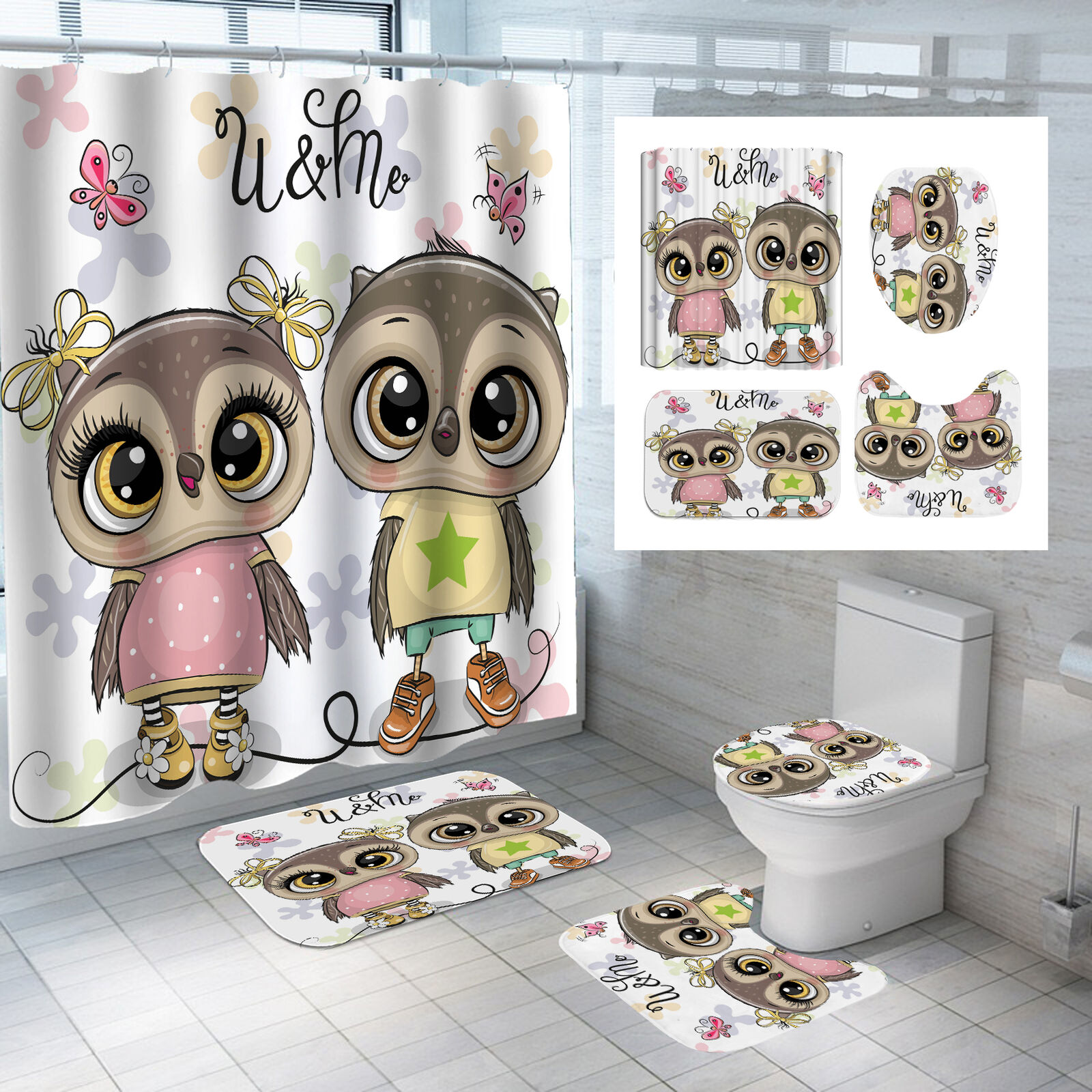 Fun 3D Cartoon Owl Night Owl Shower Curtain For Kids Bathroom